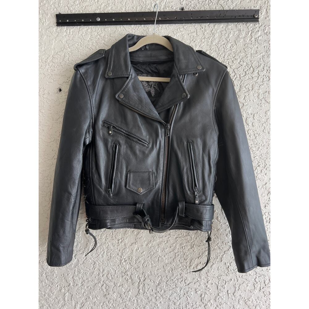 Classic Black Leather Biker Jacket - Women